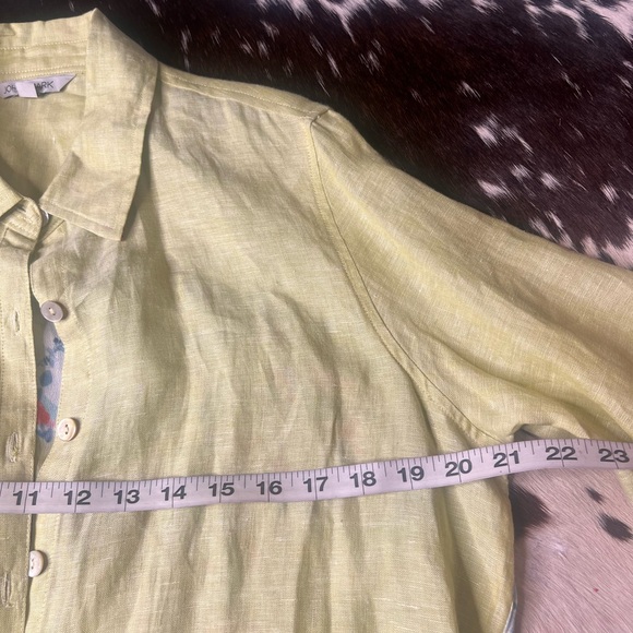 John Mark Tunic Dress Large Linen Blend Long Roll Tab Sleeve Graphic Back M - Picture 5 of 11